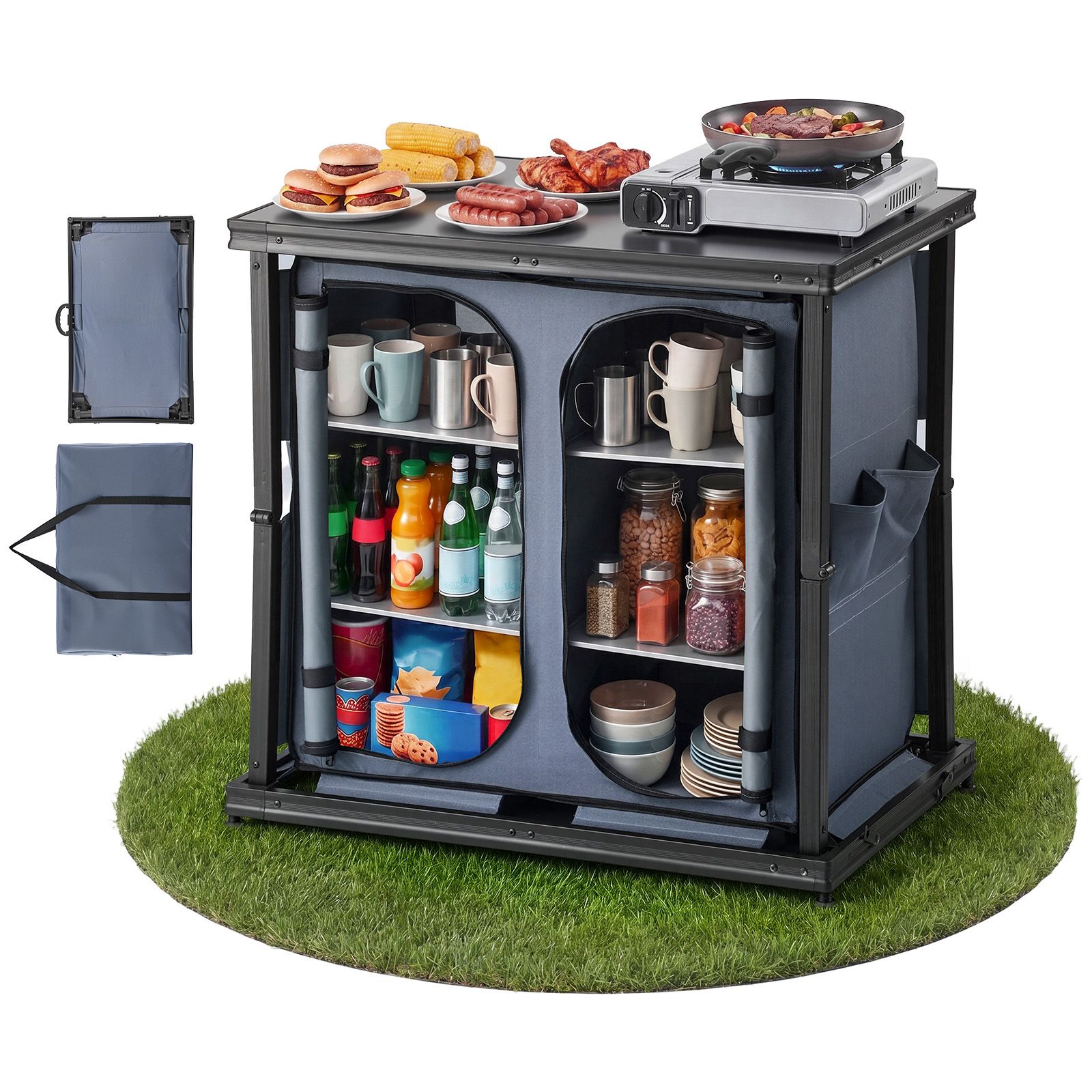 Camping Cooking Table With Storage - Katlanabilir Kamp Depolama Dolabı, Açık Hava