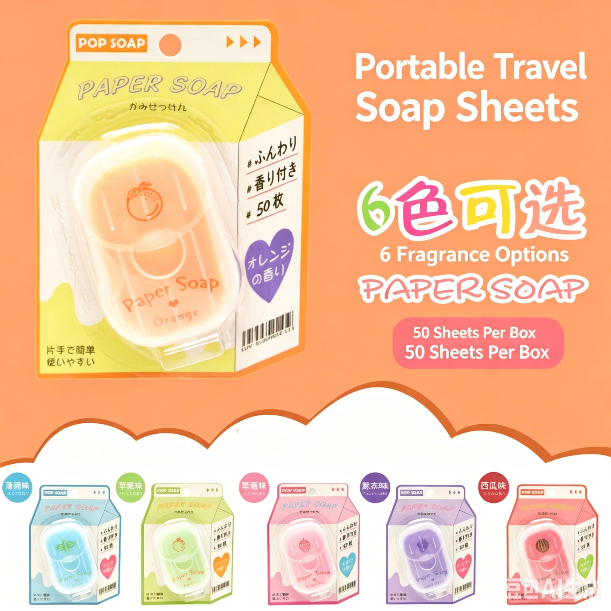 Biodegradable Soap Camp - 50 Adet Taşınabilir Kağıt Sabun Levhaları