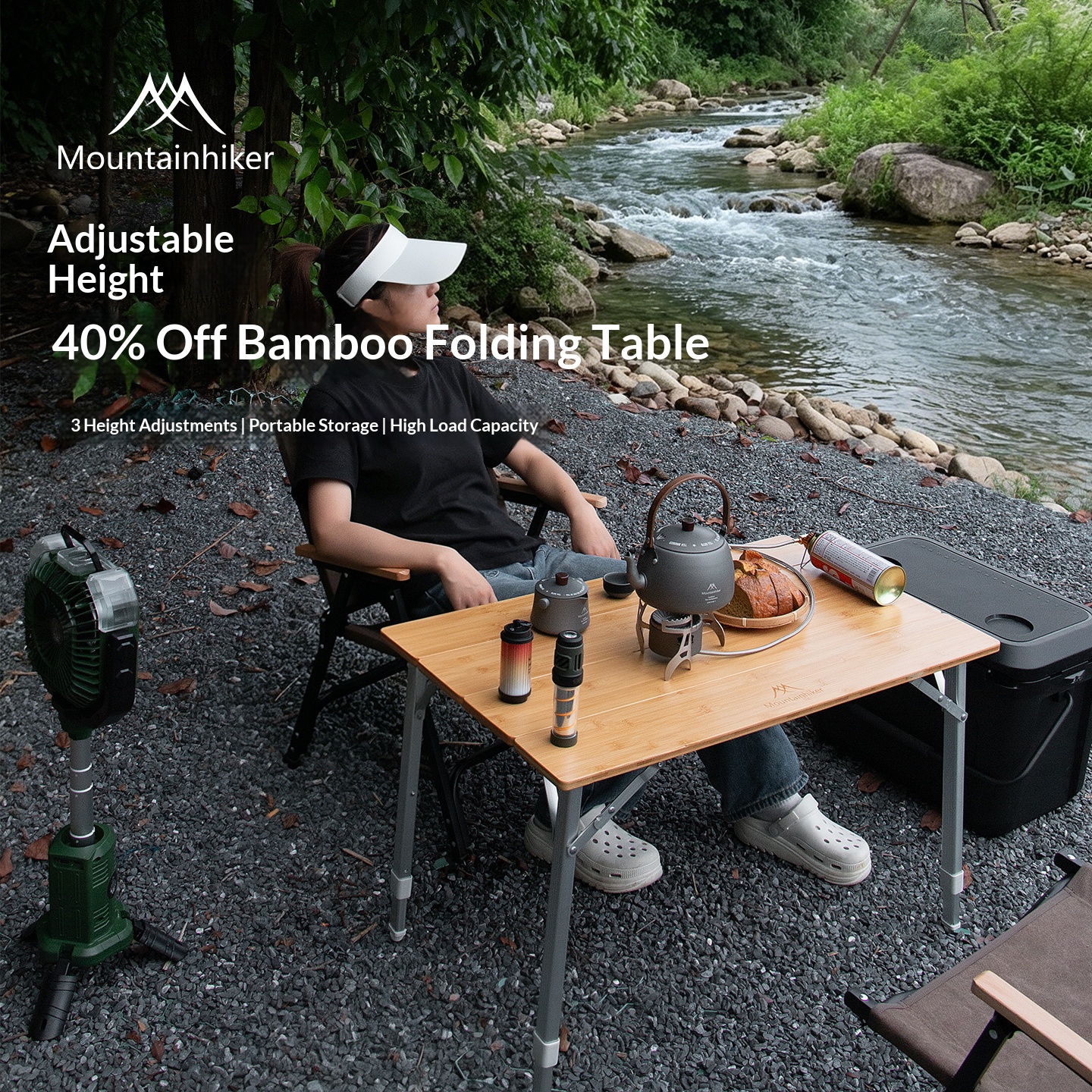Camping Cooking Table Foldable - MOUNTAINHIKER Yeni 4 Katlı Bambu Kamp