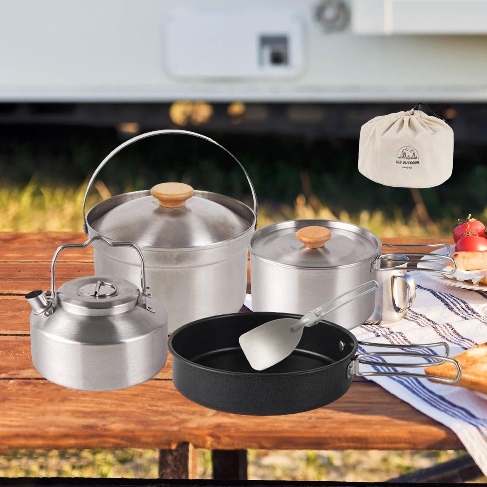 Camping Cooking Set Non Stick - Kamp Tencere Seti, Taşınabilir Yapışmaz Tava,