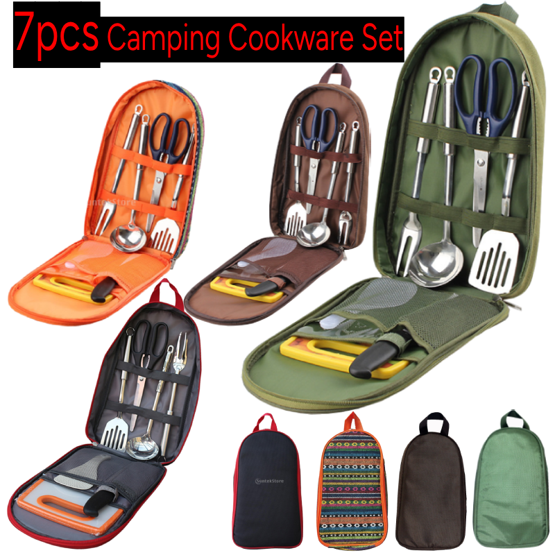 Camping Cooking Set Non Stick - Taşıma çantası ile 7 adet kamp