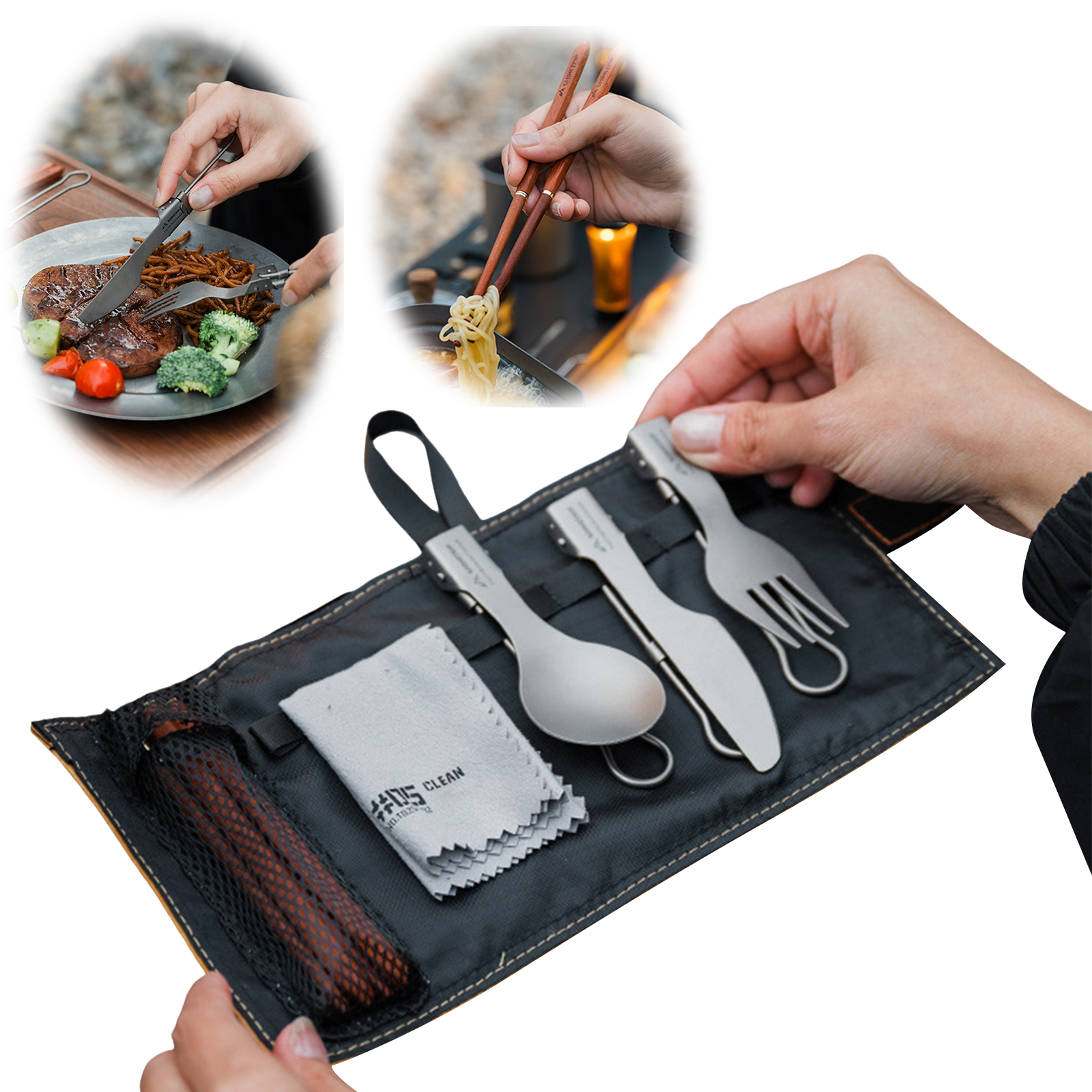 Camping Cooking Dining Set - Titanyum Kamp Gereç Seti Korozyona Dayanıklı