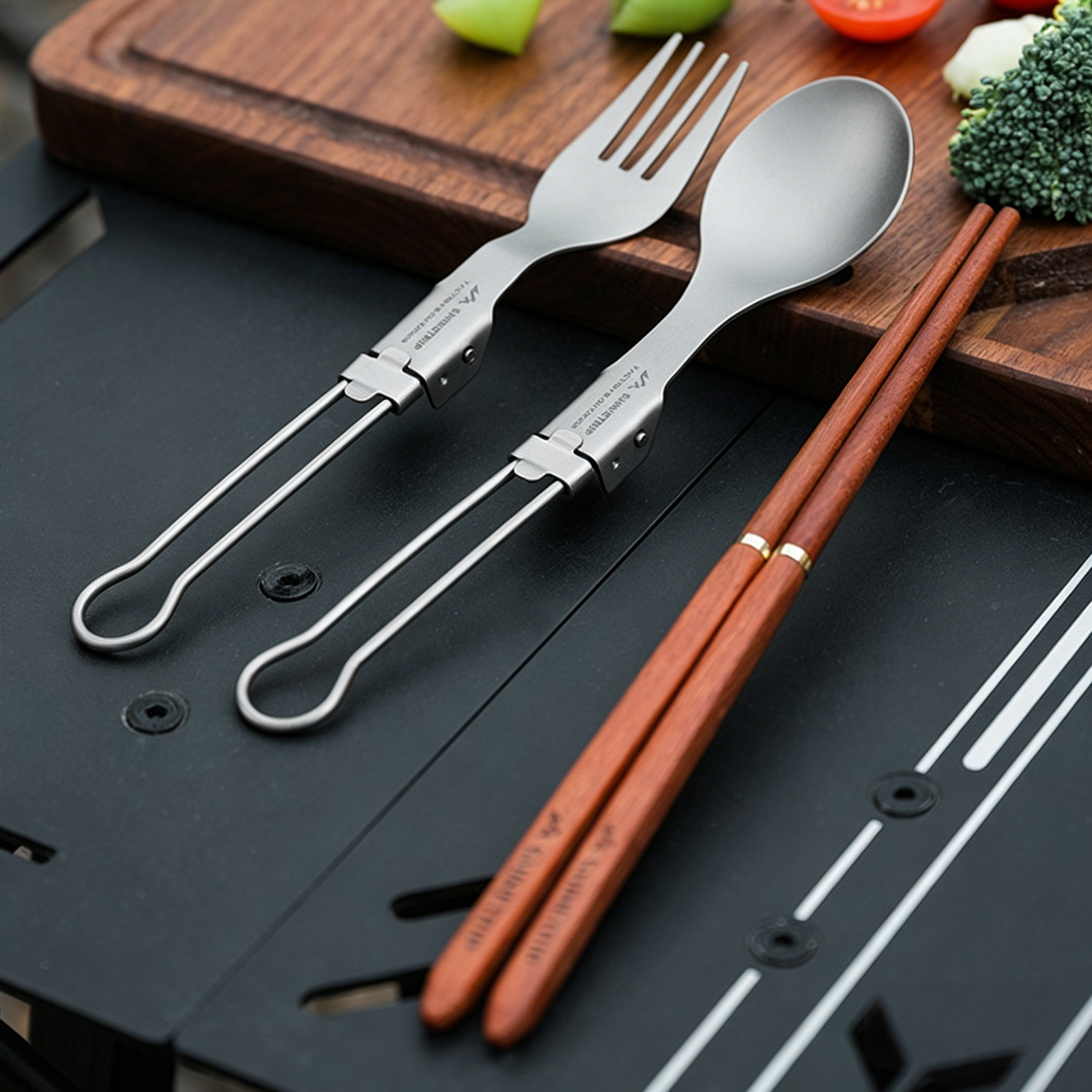 Camping Cooking Dining Set - Titanyum Taşınabilir Açık Hava Çatal Bıçak