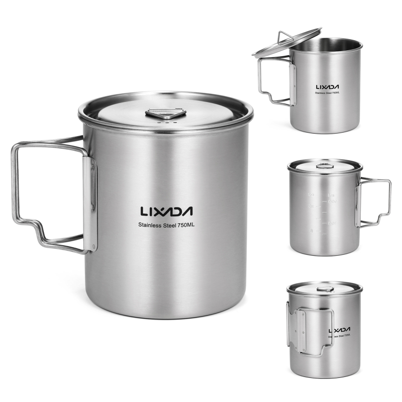 Camping Cooking Cup - Lixada 750ml fincan açık paslanmaz çelik