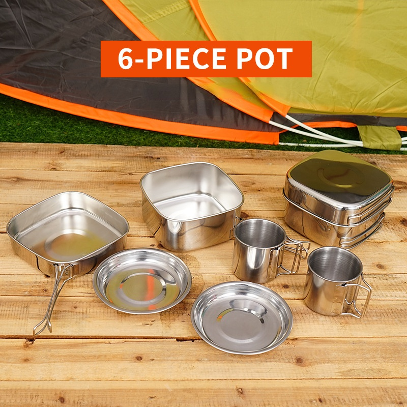 Camping Cooking Cup - 6 adet açık Pot kamp paslanmaz